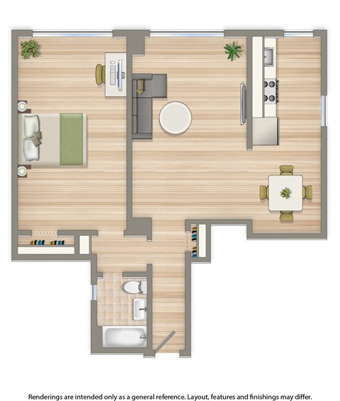 sherry hall one bedroom apartment floor plan rendering